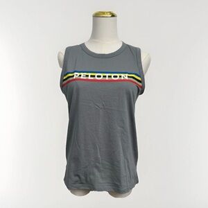 Peloton Women’s Studio Side Slit Tank XS Gray Stripe Logo Sleeveless New